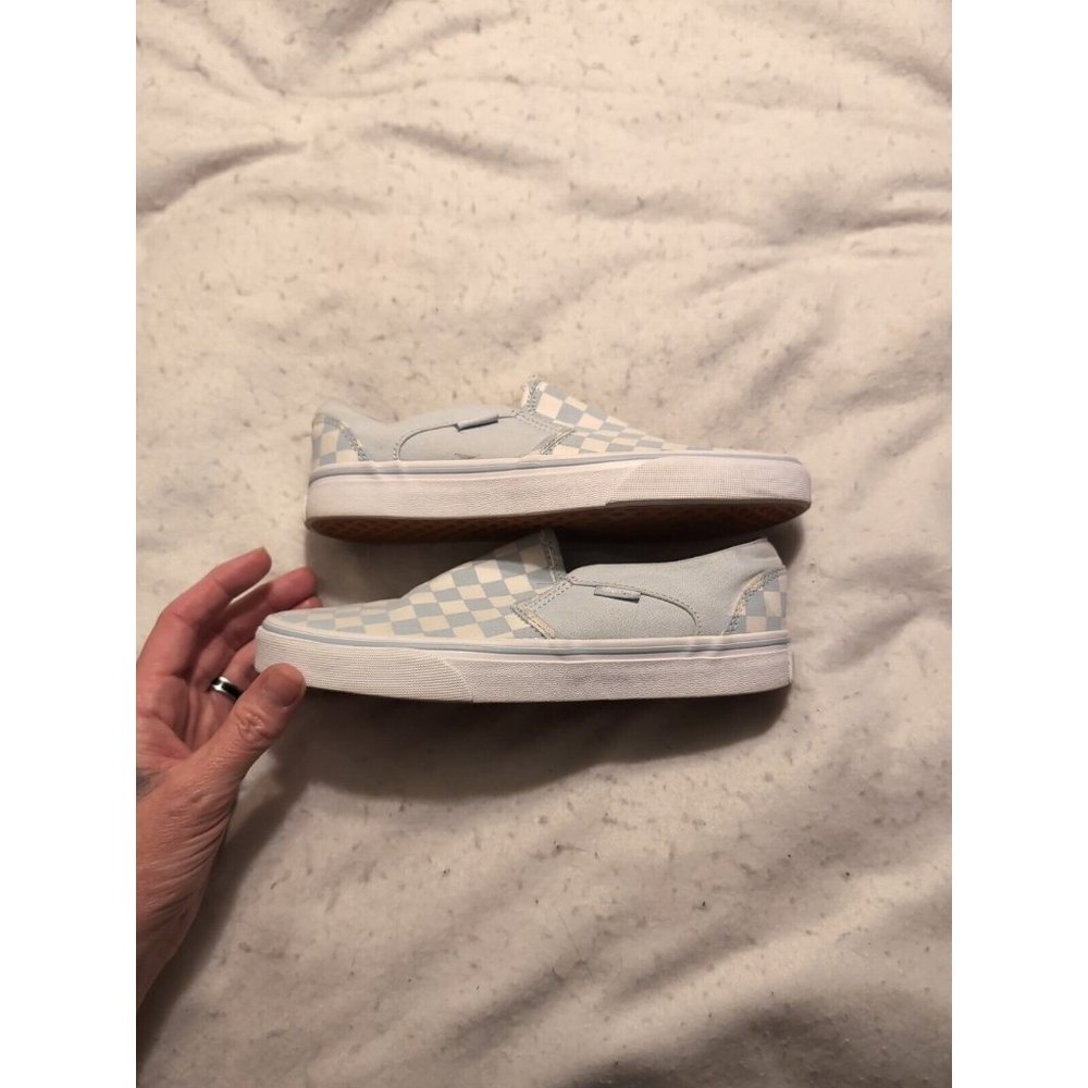 Vans Off The Wall Slip-On Checkerboard Shoe Baby Blue/True White Women's Size 7